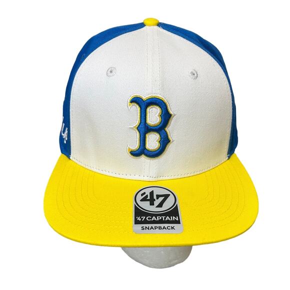 47 Brand Captain MLB Boston Red Sox JetBlue Flat Bill Cap NWT OSFA Blue Yellow - Picture 2 of 10